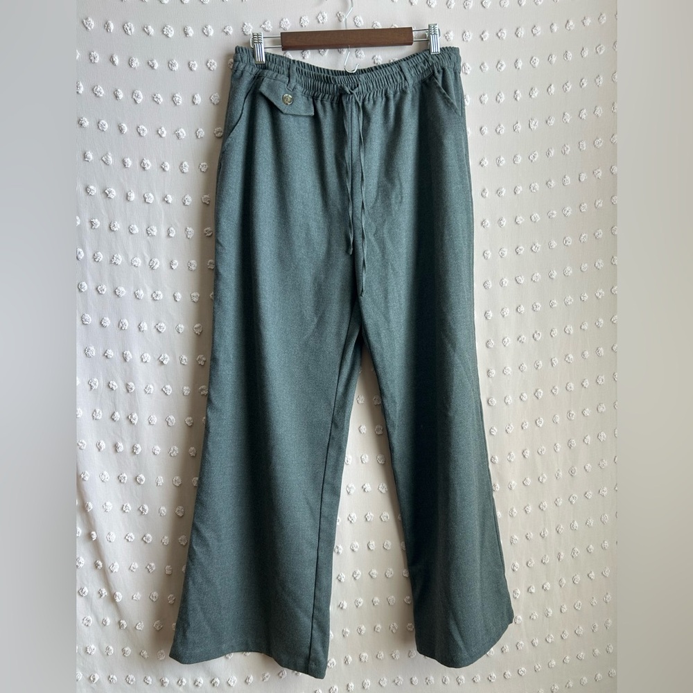 Anthropologie Maeve Knit Wide Leg‎ Pull On Pants Sz LT Heather Grey